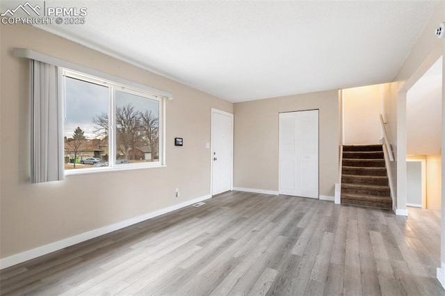 unfurnished living room with light hardwood / wood-style flooring