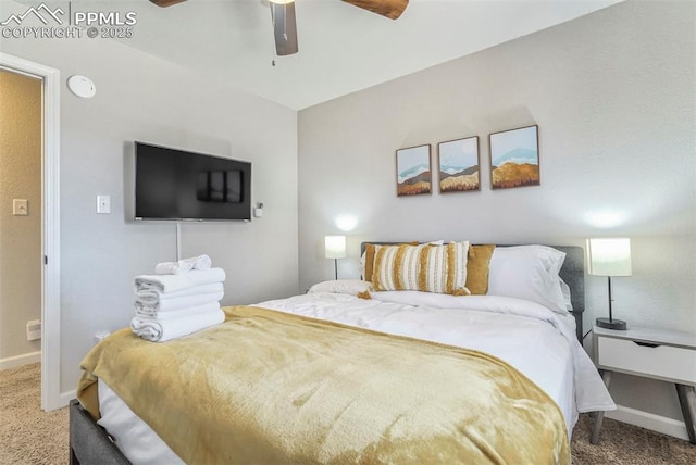 bedroom featuring carpet floors and ceiling fan