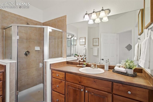 bathroom with vanity and walk in shower