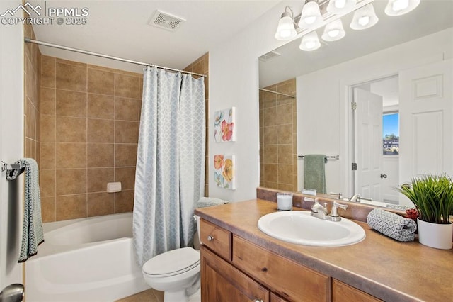 full bathroom featuring vanity, toilet, and shower / bath combo