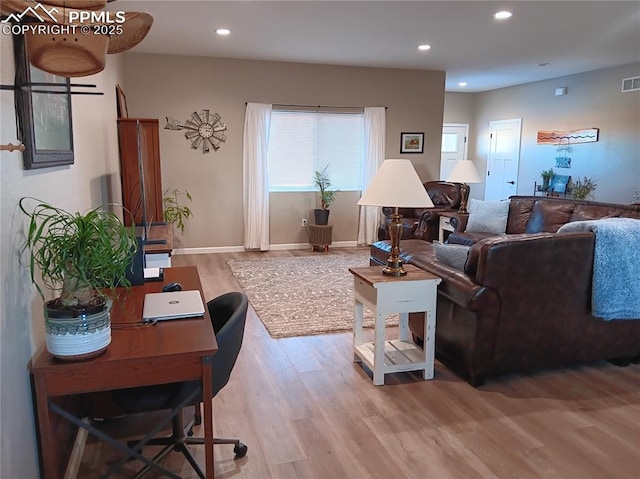 living room with light wood-type flooring