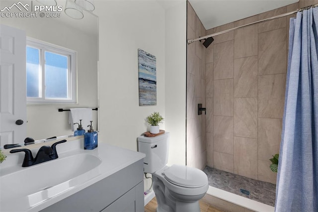 bathroom with vanity, a shower with curtain, and toilet