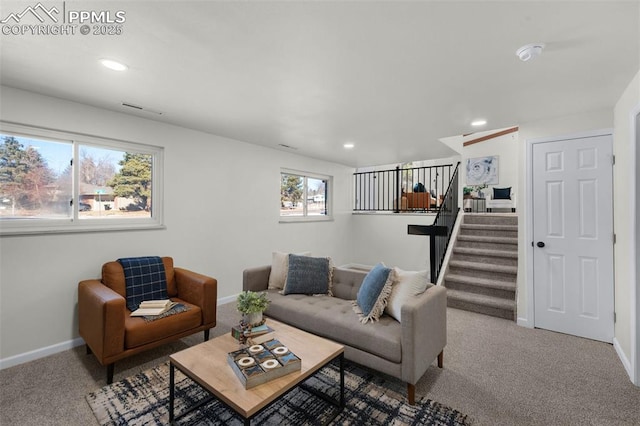 living room featuring carpet