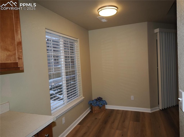 interior space with plenty of natural light and dark hardwood / wood-style flooring