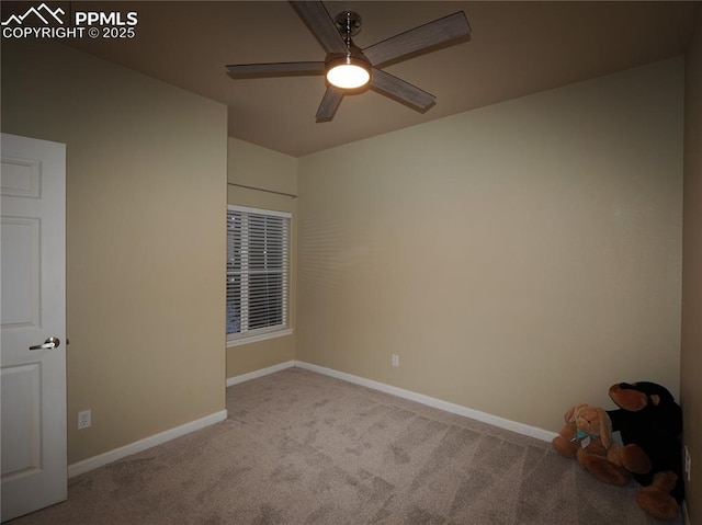 unfurnished bedroom with light colored carpet and ceiling fan