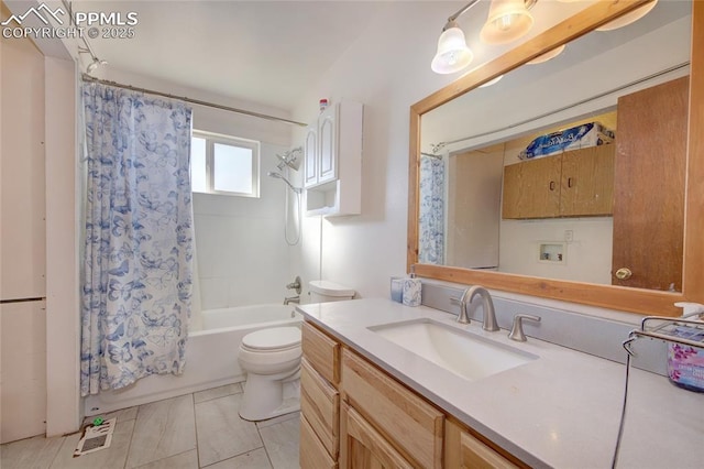 369 G St, Penrose, CO 81240 - full bathroom with tile patterned flooring, vanity, shower / bathtub combination with curtain, and toilet