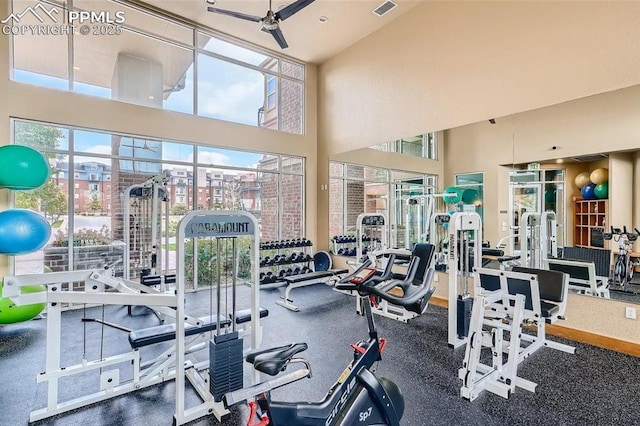 gym featuring ceiling fan