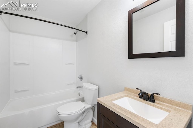 full bathroom featuring shower / bathtub combination, vanity, and toilet