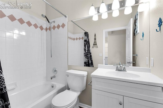 full bathroom featuring vanity, toilet, and shower / bath combo with shower curtain