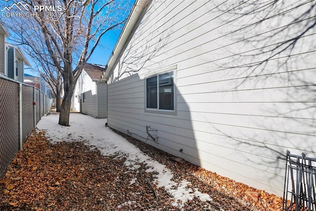 view of snow covered exterior