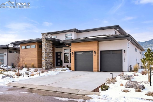 prairie-style house with a garage