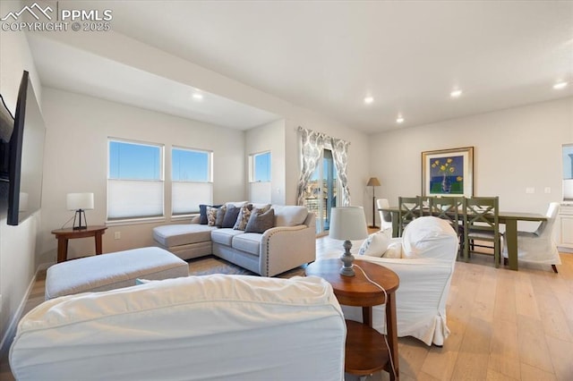 living room with light hardwood / wood-style floors