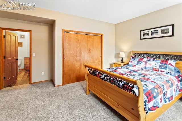 carpeted bedroom featuring a closet