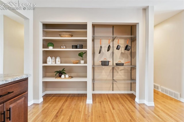 room details featuring wood-type flooring and built in features