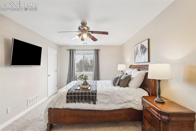 bedroom with carpet floors and ceiling fan