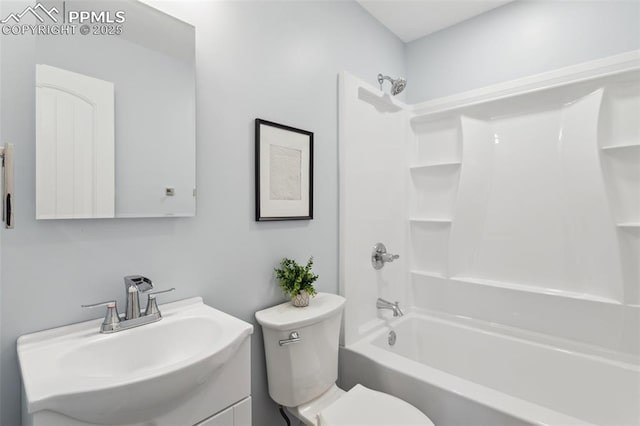 full bathroom featuring vanity, shower / bathtub combination, and toilet