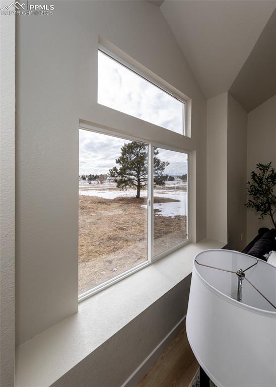 interior space featuring vaulted ceiling and hardwood / wood-style floors