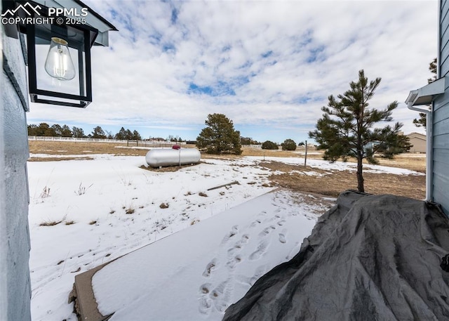 view of yard layered in snow