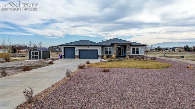 prairie-style house featuring a garage