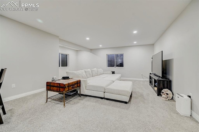 living room with light carpet