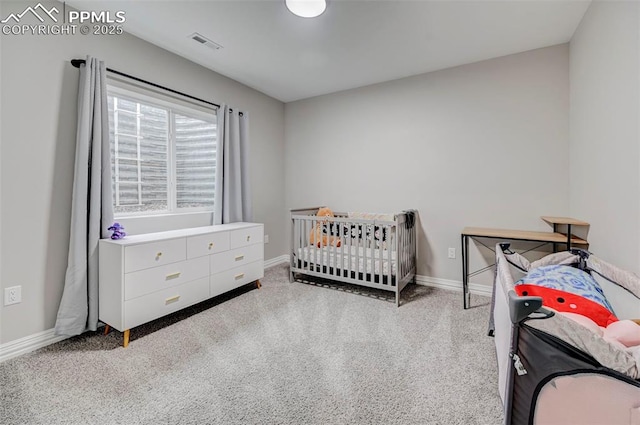 bedroom with light colored carpet