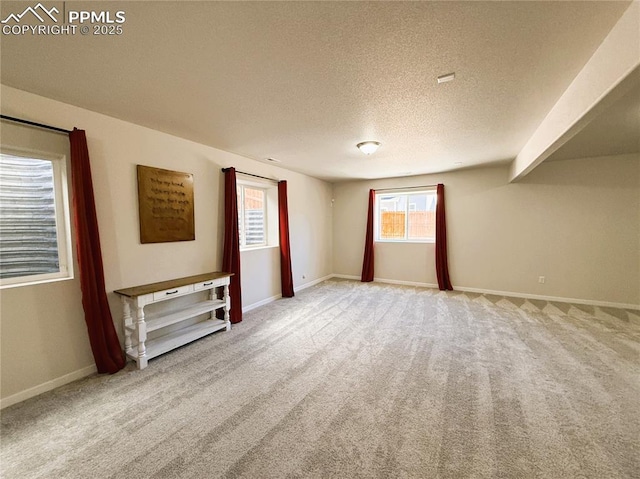 empty room featuring carpet and a textured ceiling