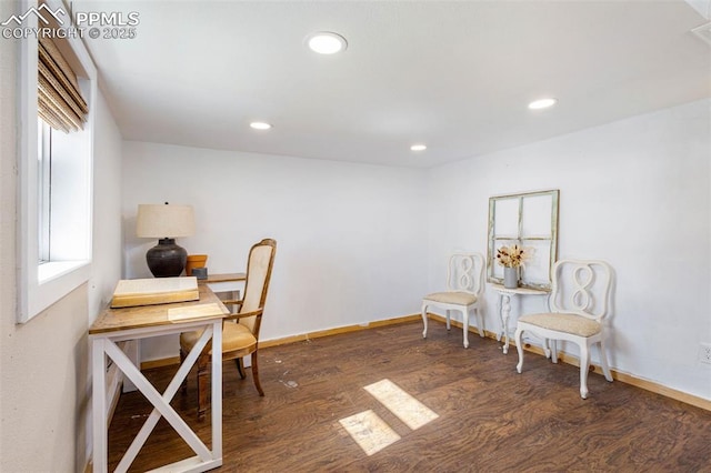 office with dark hardwood / wood-style flooring