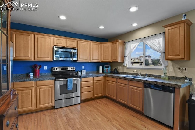 kitchen featuring sink, light hardwood / wood-style flooring, and stainless steel appliances