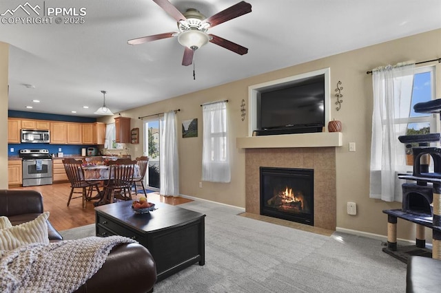 living room featuring ceiling fan