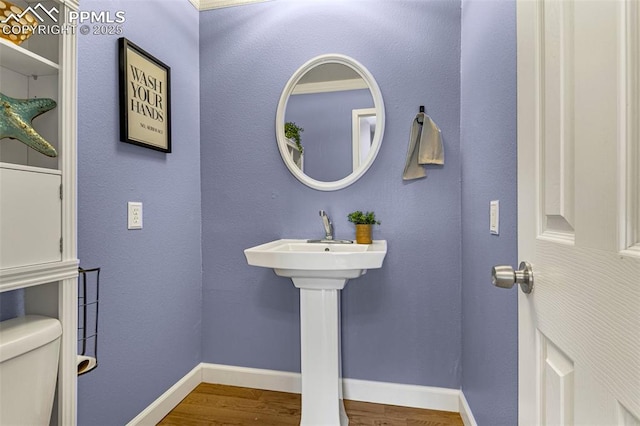 bathroom featuring sink, wood-type flooring, and toilet