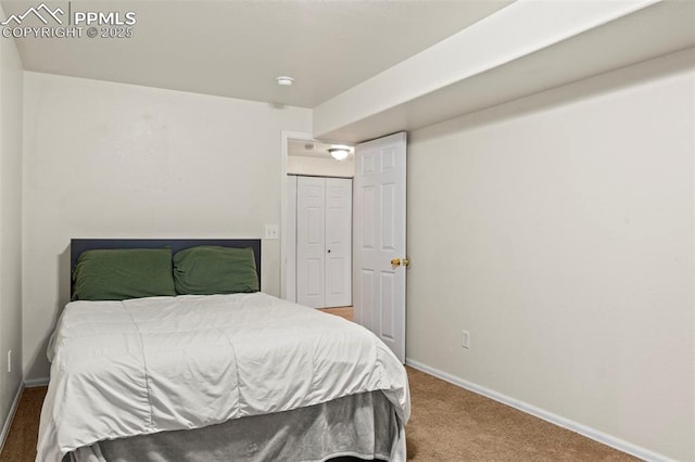 bedroom with a closet and carpet flooring