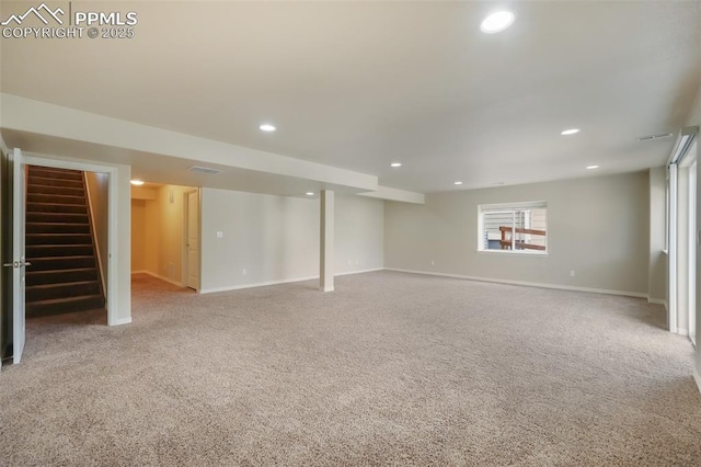 basement featuring carpet