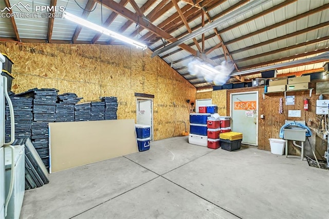 garage with metal wall