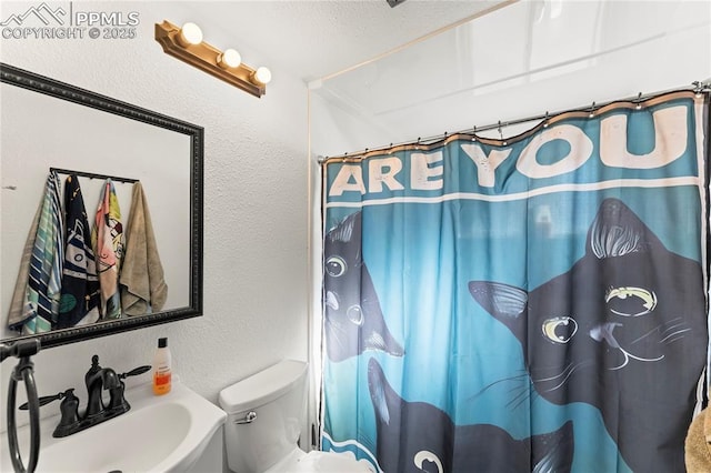 bathroom with sink, curtained shower, and toilet