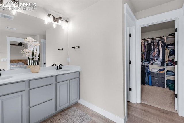 bathroom with vanity and wood-type flooring