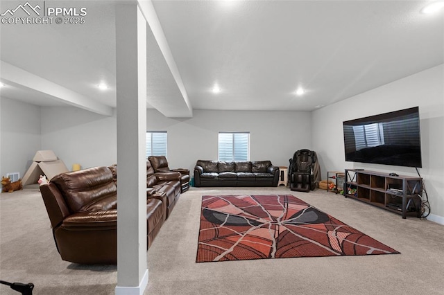 living room with light carpet