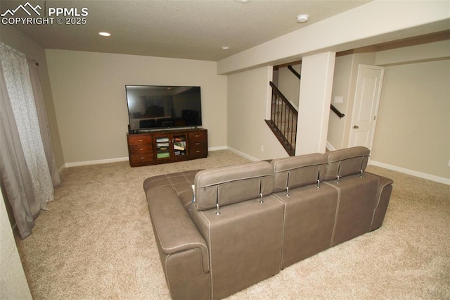 living room with light colored carpet