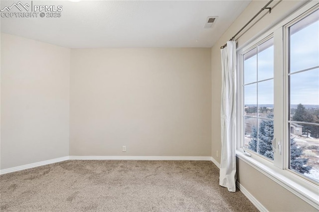 unfurnished room featuring plenty of natural light and carpet flooring