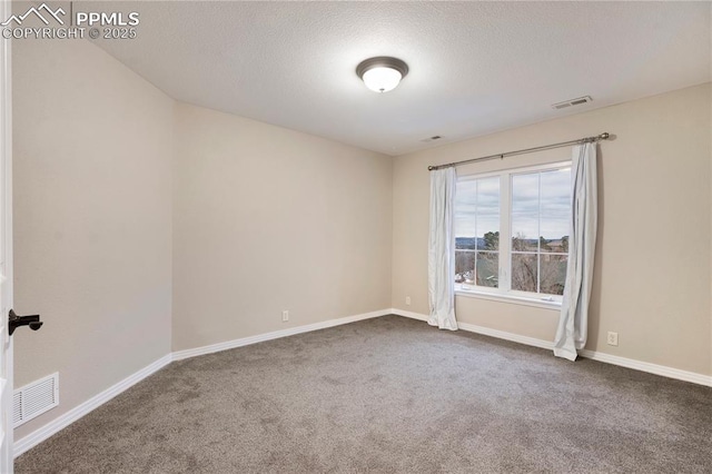 unfurnished room featuring carpet and a textured ceiling