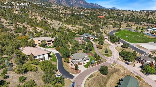 birds eye view of property with a mountain view