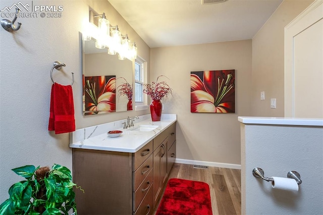 bathroom featuring wood-type flooring and vanity