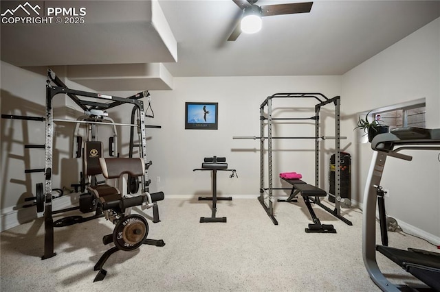 exercise area with ceiling fan