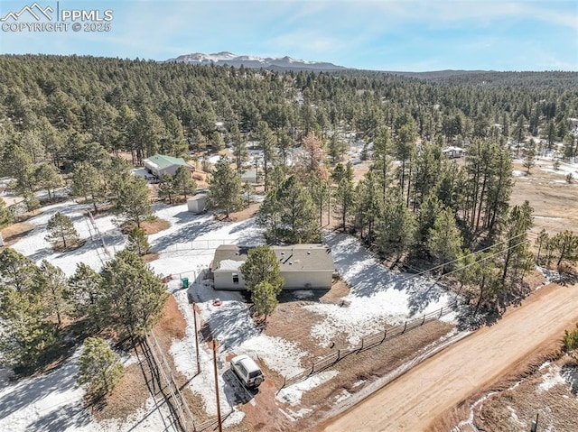 drone / aerial view featuring a mountain view