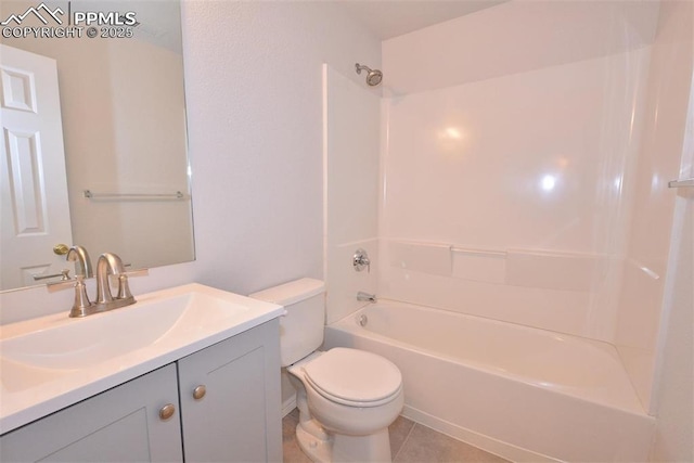 full bathroom with vanity, tile patterned flooring, tub / shower combination, and toilet