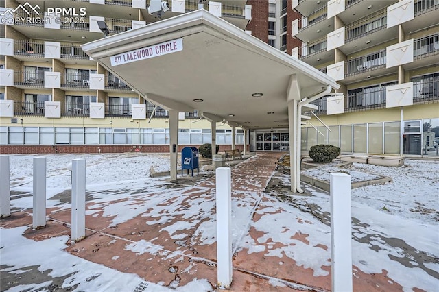 view of snow covered patio