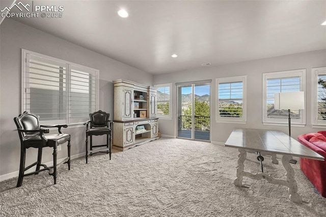 sitting room with carpet flooring