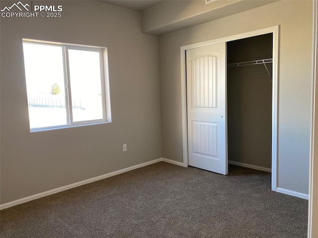 unfurnished bedroom featuring carpet floors and a closet