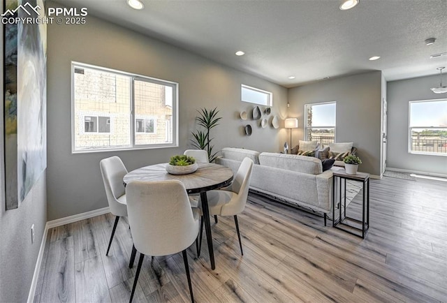 dining area with plenty of natural light and light hardwood / wood-style floors