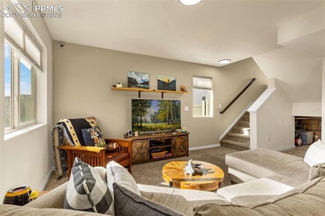 living room featuring carpet flooring