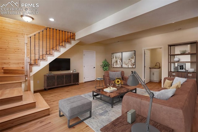 living room featuring light hardwood / wood-style flooring